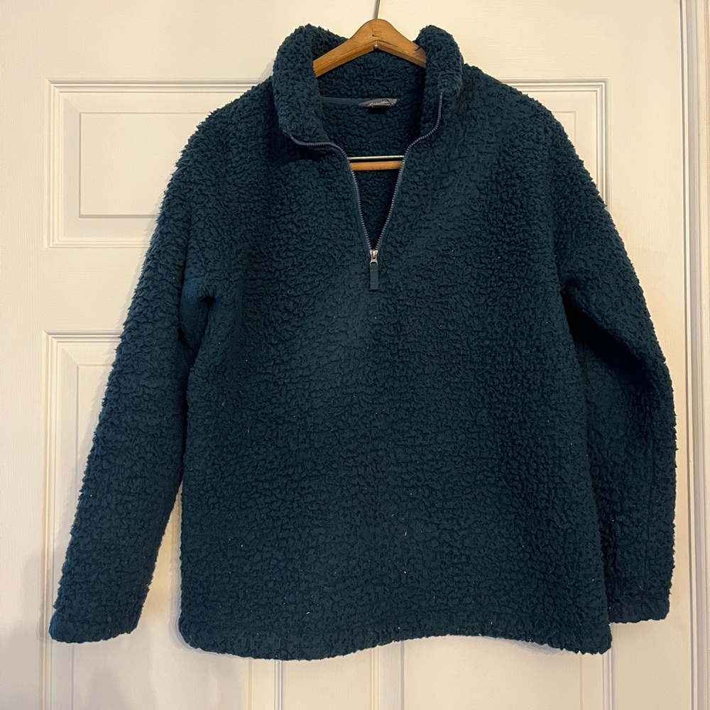 Eddie Bauer Dark Teal Sherpa Quarter-Zip Pullover